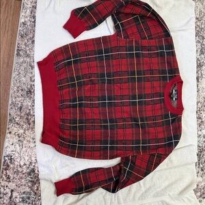 Jos. A. Bank Red and Black Plaid Crewneck Sweater